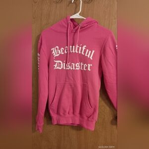 Pink beautiful disaster pullover hoodie